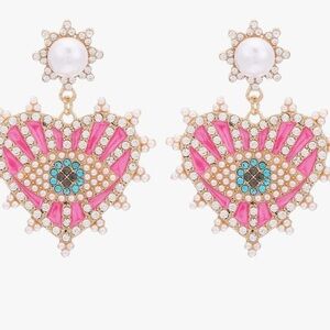 Evil Eye Heart Earrings with pearls and rhinestones pink gold …